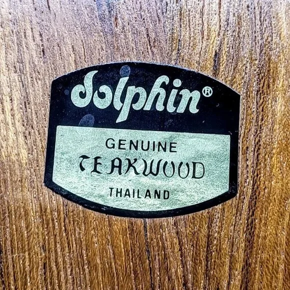 Vintage Dolphin Teakwood Cloche Blue White Center Tile Cheese Board - Picture 6 of 8